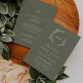 minimal leaf | dark green all in one wedding invitation