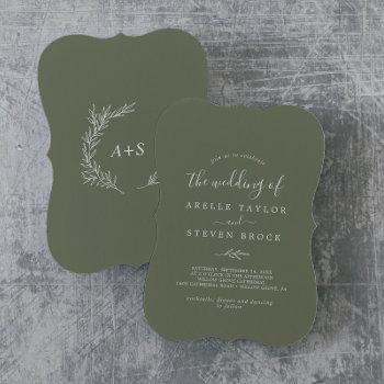 minimal leaf | dark green monogram back wedding invitation