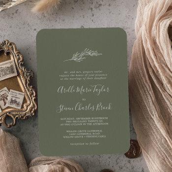 minimal leaf | dark green traditional wedding invitation