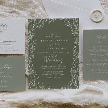 minimal leaf | dark green wedding invitation