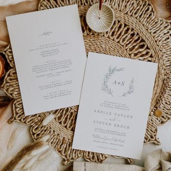 minimal leaf | dusty blue all in one wedding invitation