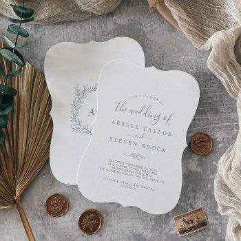 minimal leaf | dusty blue monogram back wedding invitation