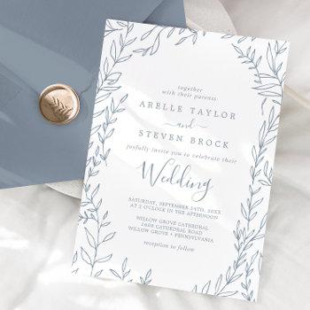 minimal leaf | dusty blue wedding invitation