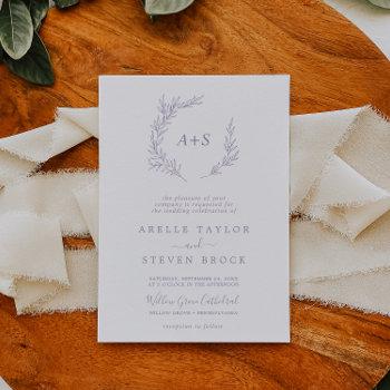 minimal leaf | dusty purple monogram wedding invitation