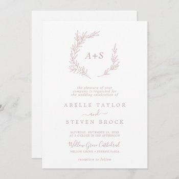 minimal leaf | dusty rose all in one wedding invitation