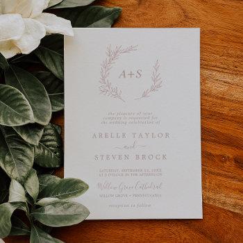 minimal leaf | dusty rose formal monogram wedding invitation