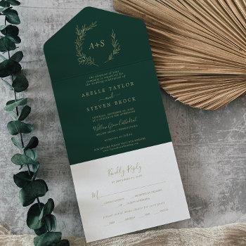 minimal leaf | gold and emerald wedding all in one invitation