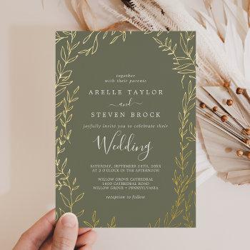 minimal leaf | gold foil dark green wedding foil invitation