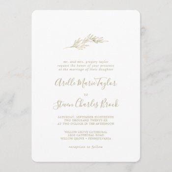 minimal leaf | gold traditional wedding invitation