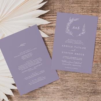minimal leaf | lavender all in one wedding invitation