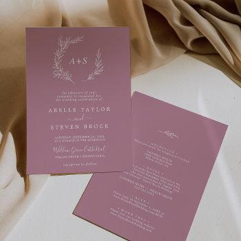 minimal leaf | mauve all in one wedding invitation