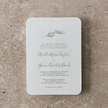 minimal leaf | olive green traditional wedding invitation