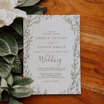 minimal leaf | olive green wedding invitation