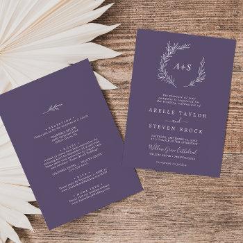 minimal leaf | plum purple all in one wedding invitation
