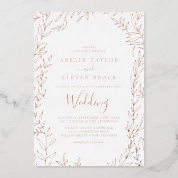 minimal leaf | rose gold foil frame wedding foil invitation