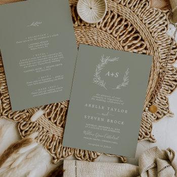 minimal leaf | sage green all in one wedding invitation