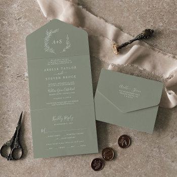 minimal leaf | sage green wedding all in one invitation