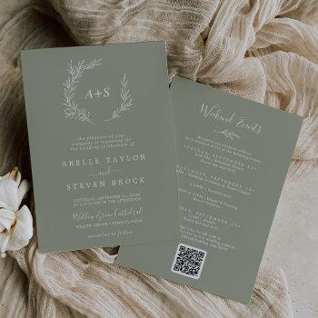 minimal leaf | sage green weekend events wedding invitation