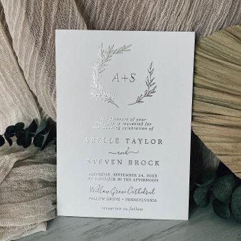 minimal leaf | silver foil formal monogram wedding foil invitation