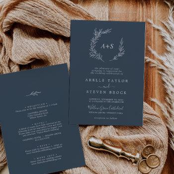 minimal leaf | slate blue all in one wedding invitation