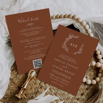 minimal leaf | terracotta weekend events wedding invitation