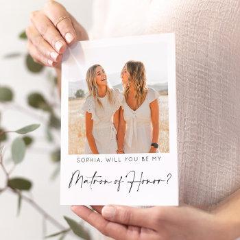 minimal matron of honor proposal card with photo