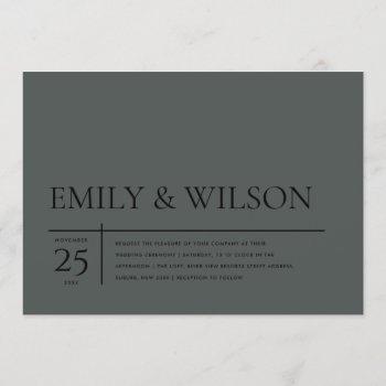minimal modern black on black typography wedding invitation