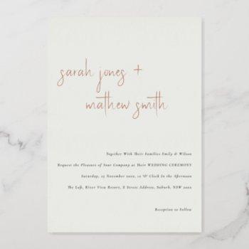 minimal modern black white simple script wedding foil invitation