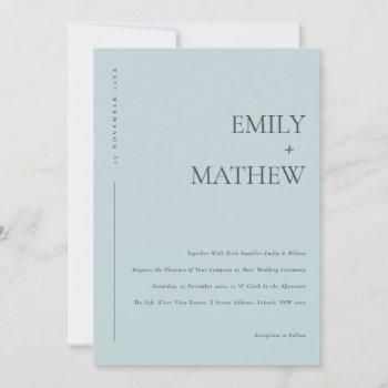 minimal modern dusky blue typography wedding invitation