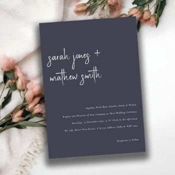 minimal navy blush black script typography wedding invitation