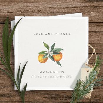 minimal orange botanical boho love thanks wedding napkins