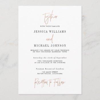 minimal rose gold typography wedding invitation