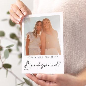 minimal script bridesmaid proposal card with photo