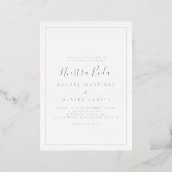 minimal silver foil spanish nuestra boda wedding foil invitation