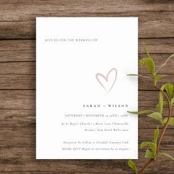 Small Minimal Simple Blush Pink Heart Wedding Invite Front View