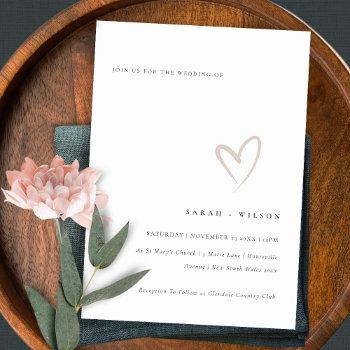 Small Minimal Simple Blush Pink Heart Wedding Invite Front View
