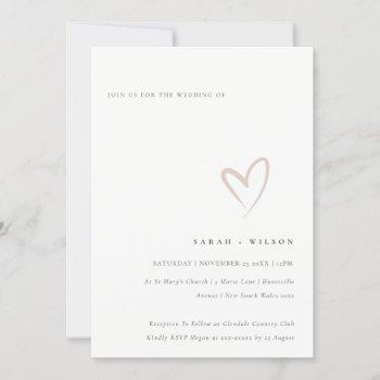 minimal simple blush pink heart wedding invite