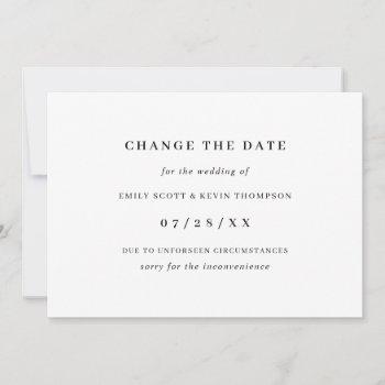Small Minimalist Black And White Change The Date Announcement Front View