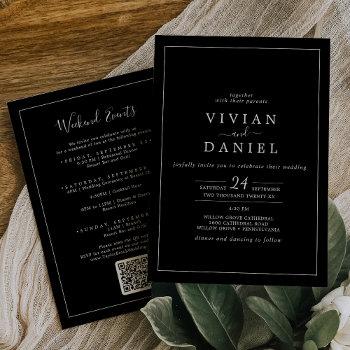 minimalist | black weekend events qr code wedding invitation