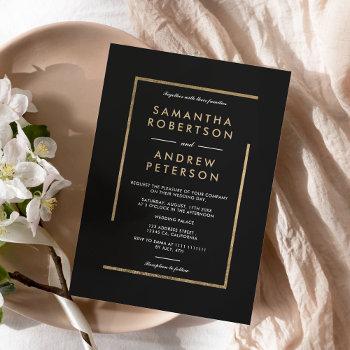 minimalist black white gold chic elegant wedding invitation