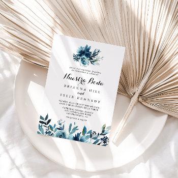 minimalist blue floral nuestra boda wedding invitation