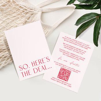 minimalist blush pink details card & rsvp qr code