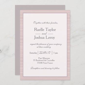 minimalist blush pink white gray stripes wedding invitation