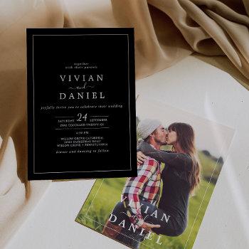 minimalist | dark black photo on the back wedding invitation