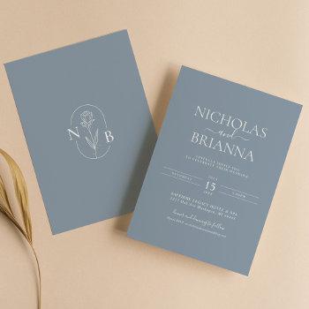 minimalist dusty blue modern classic wedding invitation