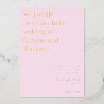 minimalist elegant modern wedding pink gold foil foil invitation