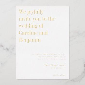 minimalist elegant modern wedding white gold foil invitation