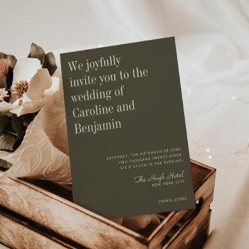 minimalist elegant olive green modern wedding invitation