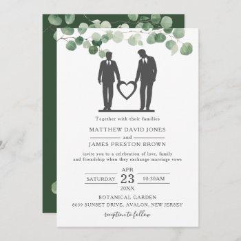 minimalist eucalyptus greenery gay wedding grooms  invitation