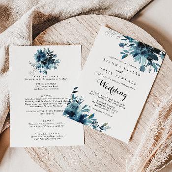 minimalist floral front & back wedding invitation